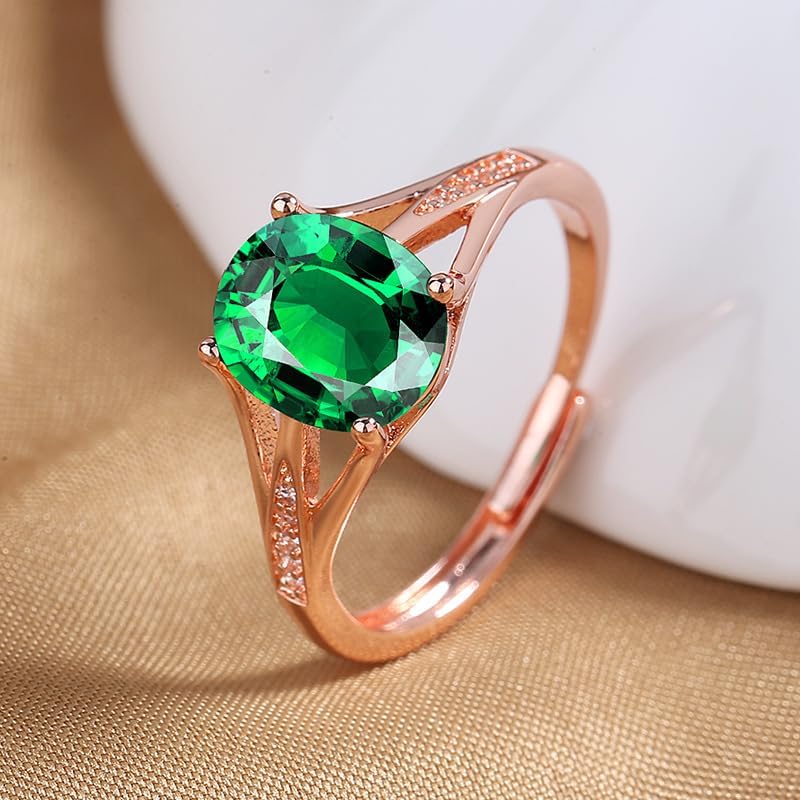 Mnyixsi 18K Rose Gold Cocktail Diamond Rings for Women Colorful Cubic Zirconia Promise Rings Faux Dainty CZ Diamond Charm Ring Eternity Engagement Wedding Luxury Band Ring Green - Image 2